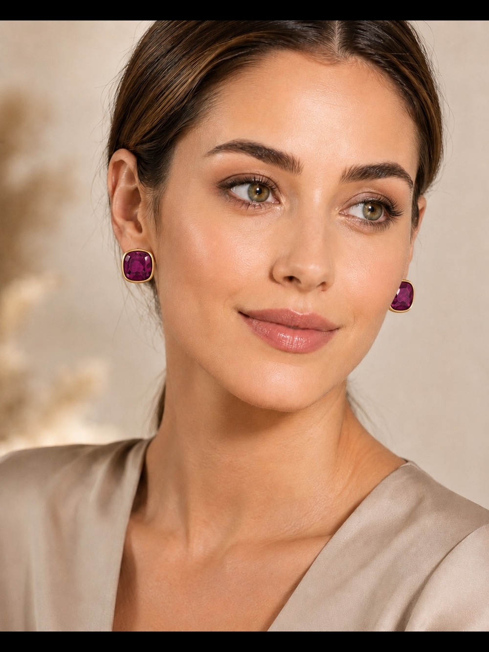 SWAROVSKI PLUM JEWEL STUD EARRINGS - Picture 2 of 3